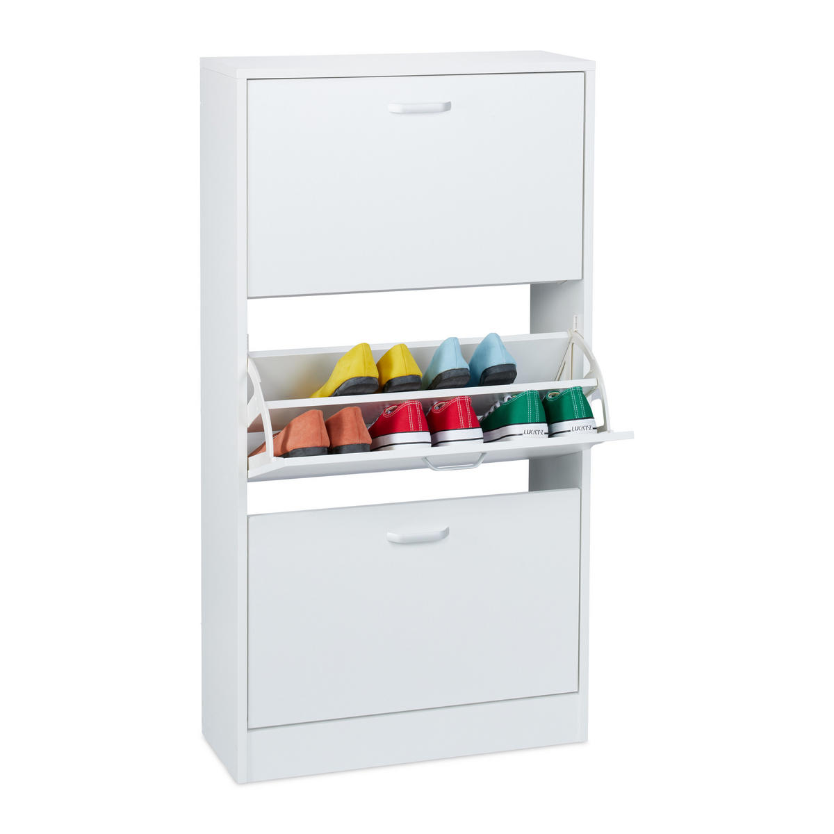 SCHUHSCHRANK - Silberfarben/Weiß, Holzwerkstoff/Kunststoff (60/113/24cm) - Relaxdays