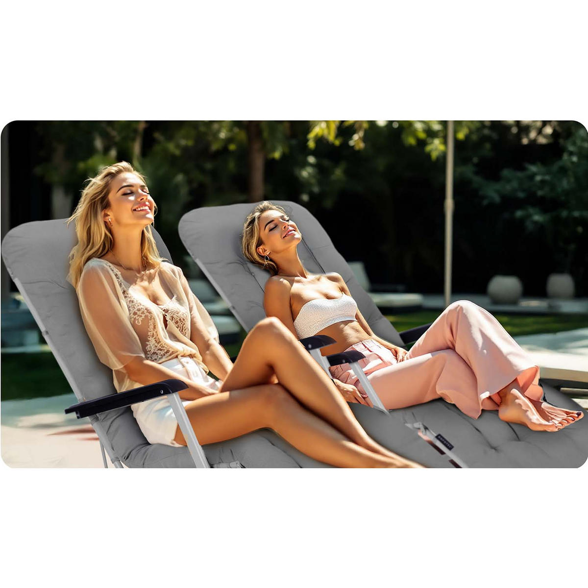 GARTEN-RELAXSESSEL Klappbarer mit Kissen, Grau - Grau, Metall (60/102/110cm)