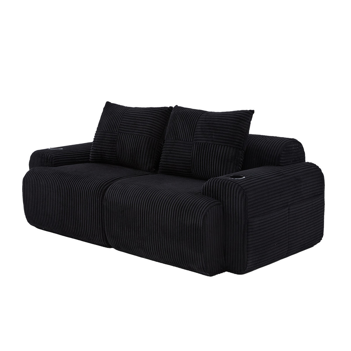 2-SITZER Cordsofa modular mit Getränkehalter und Seitentasche 200/99/80 cm Schwarz - Schwarz, Textil (99/80/200cm) - Redom
