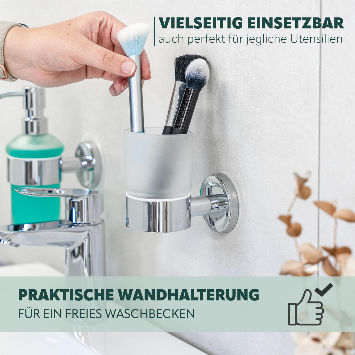 ZAHNPUTZBECHER LUCENTE, verchromt, inkl. Klebeset - Chromfarben, Metall (6.5/9.5/11cm) - bremermann