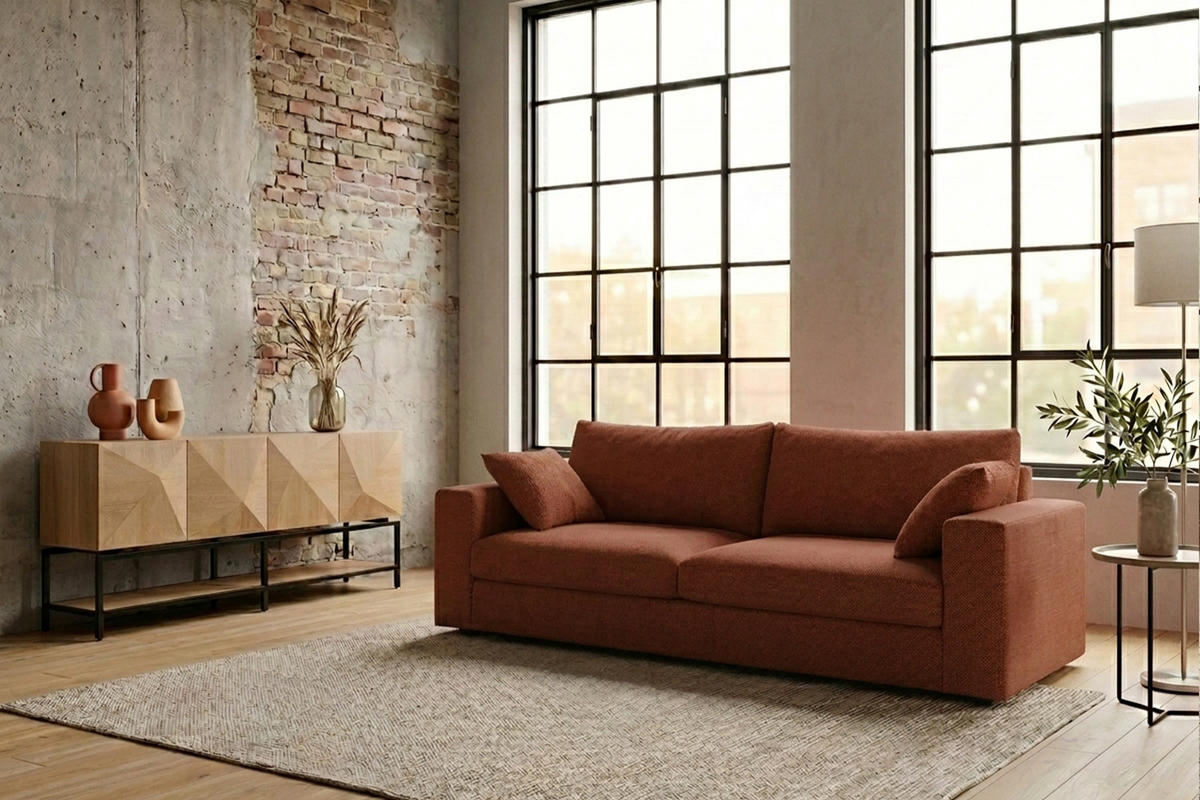 SOFA AMINA Braun Flachgewebe - Dunkelbraun/Schwarz, Buchenholz/Textil (228/82/101cm) - KAWOLA
