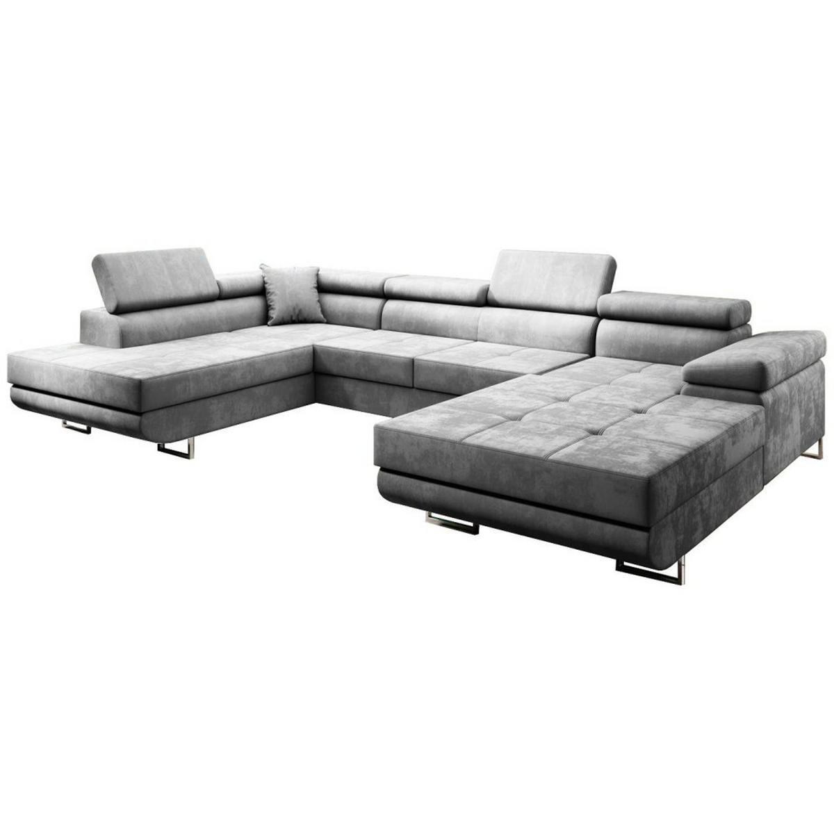 WOHNLANDSCHAFT Vild mit verstellbaren Kopfstützen, Hellgrau, links - Chromfarben/Hellgrau, Textil (350/90/205cm) - Beautysofa