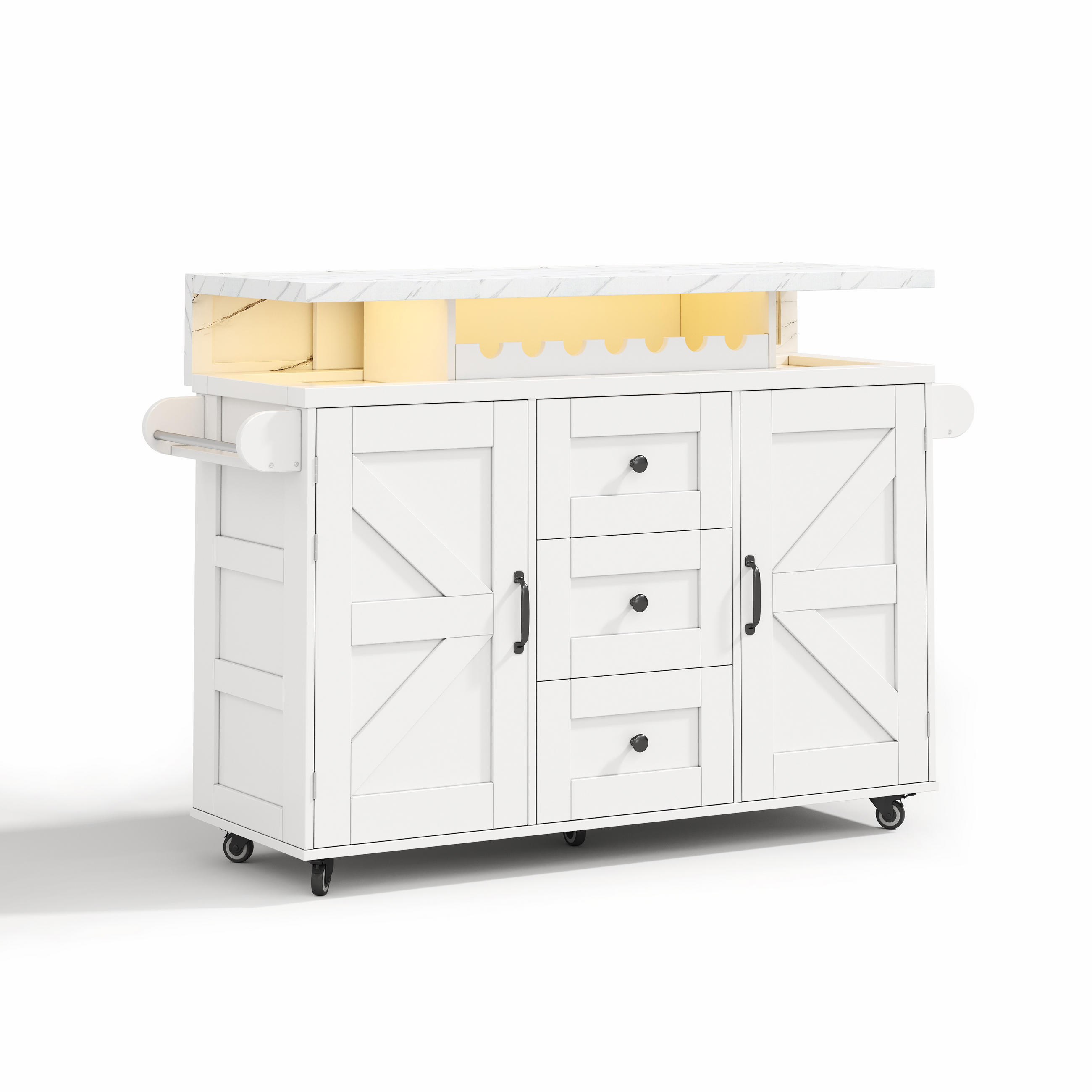 KÜCHENINSEL Weiß aus MDF mit farbwechselnder LED-Leiste & klappbarer Platte 138 × 60 × 93 cm - Weiß, Holzwerkstoff (138/93/60cm) - Luhomfu