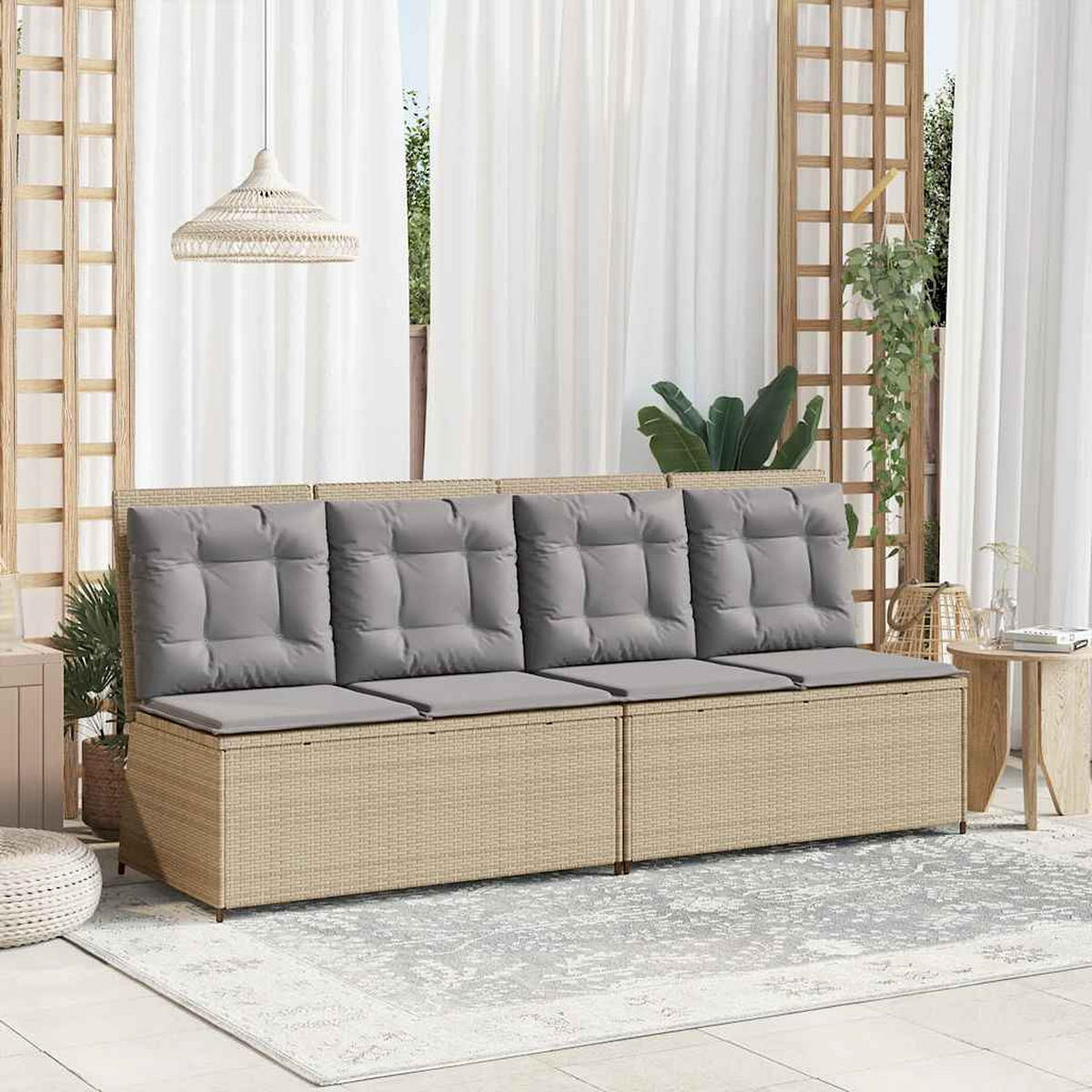 GARTENBANK Verstellbar mit Kissen Beige Poly Rattan - Beige/Grau, Kunststoff (67/95/108cm)