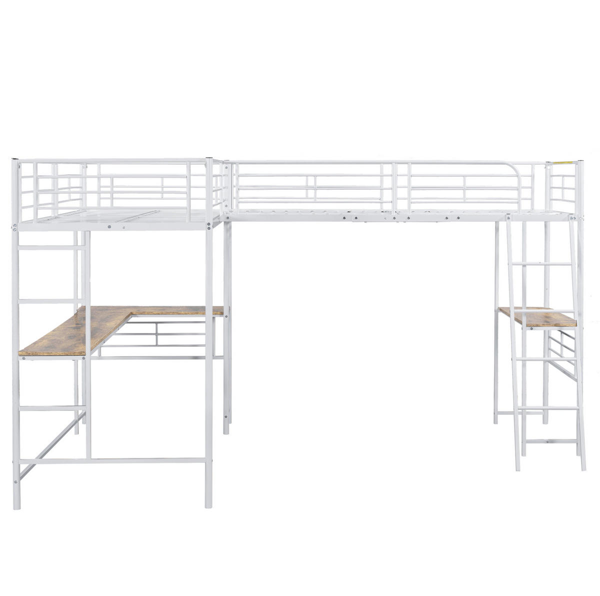 VISOKI krevet 90/200 cm s radnim stolom ispod kreveta, dvostrukim stepenicama i visokim ogradama, Bijela - bijela, metal (140/200cm) - Redom