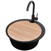 GRANITSPÜLE Pisa Max, 2-er set Schwarz 53/53 cm 1 Becken + Küchenarmatur 32/20 cm + Ablauf-Set + Schneidebrett ab 50er Unterschrank - Chromfarben/Beige, Kunststoff (53/20/53cm) - Primagran