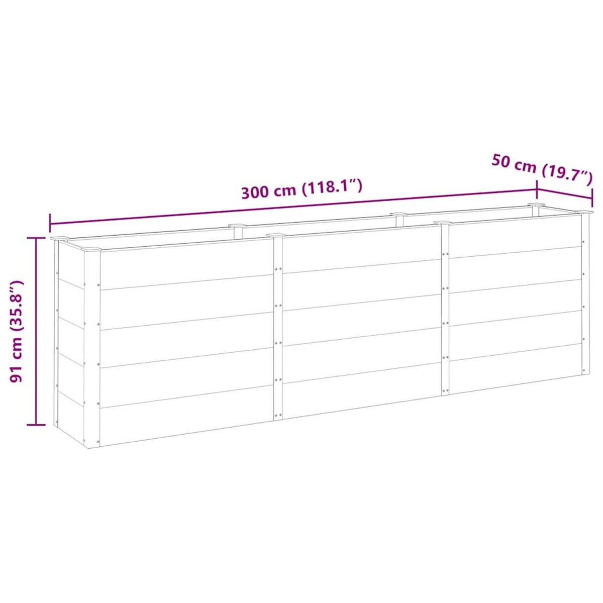 HOCHBEET 300/50/91 cm, aus WPC und Stahl, Grau - Grau, Kunststoff (300/91/50cm) - vidaXL