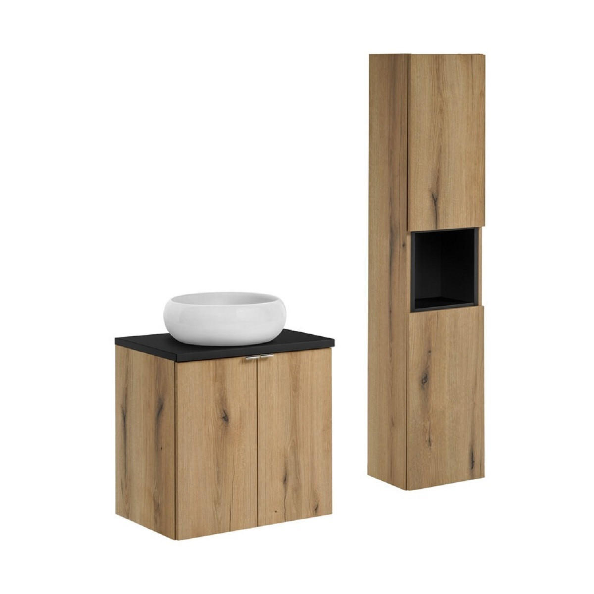 BADMÖBEL-SET 5 Teile - Nova Oak N BM164 in Coast Evoke Oak / Schwarz Matt - Eiche Wotan/Schwarz, Holz (60/57/40cm)