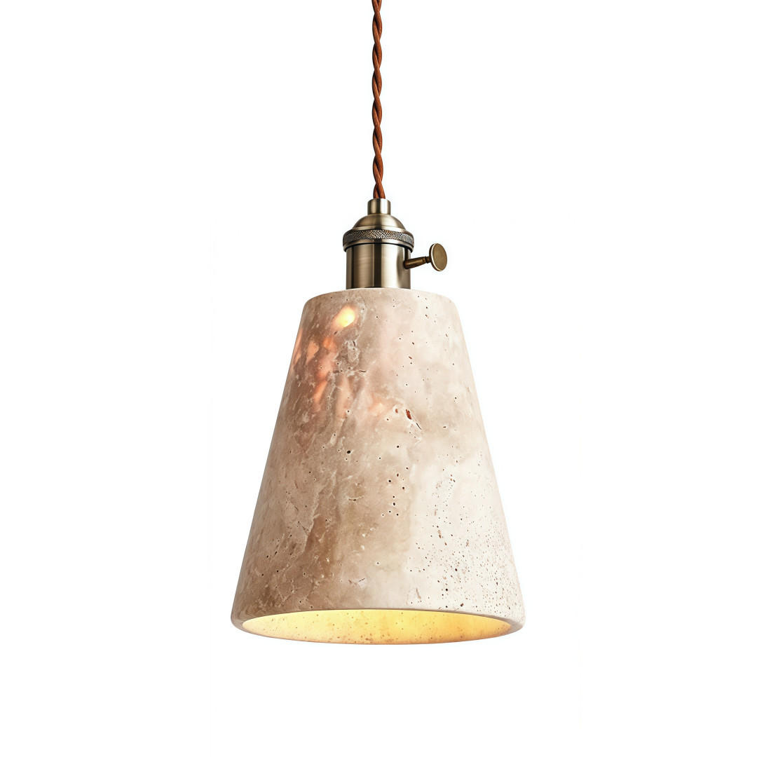 PENDELLEUCHTE Travertin Messing E27 22x15cm - Gelb, Stein (15/22/15cm) - Weltevree