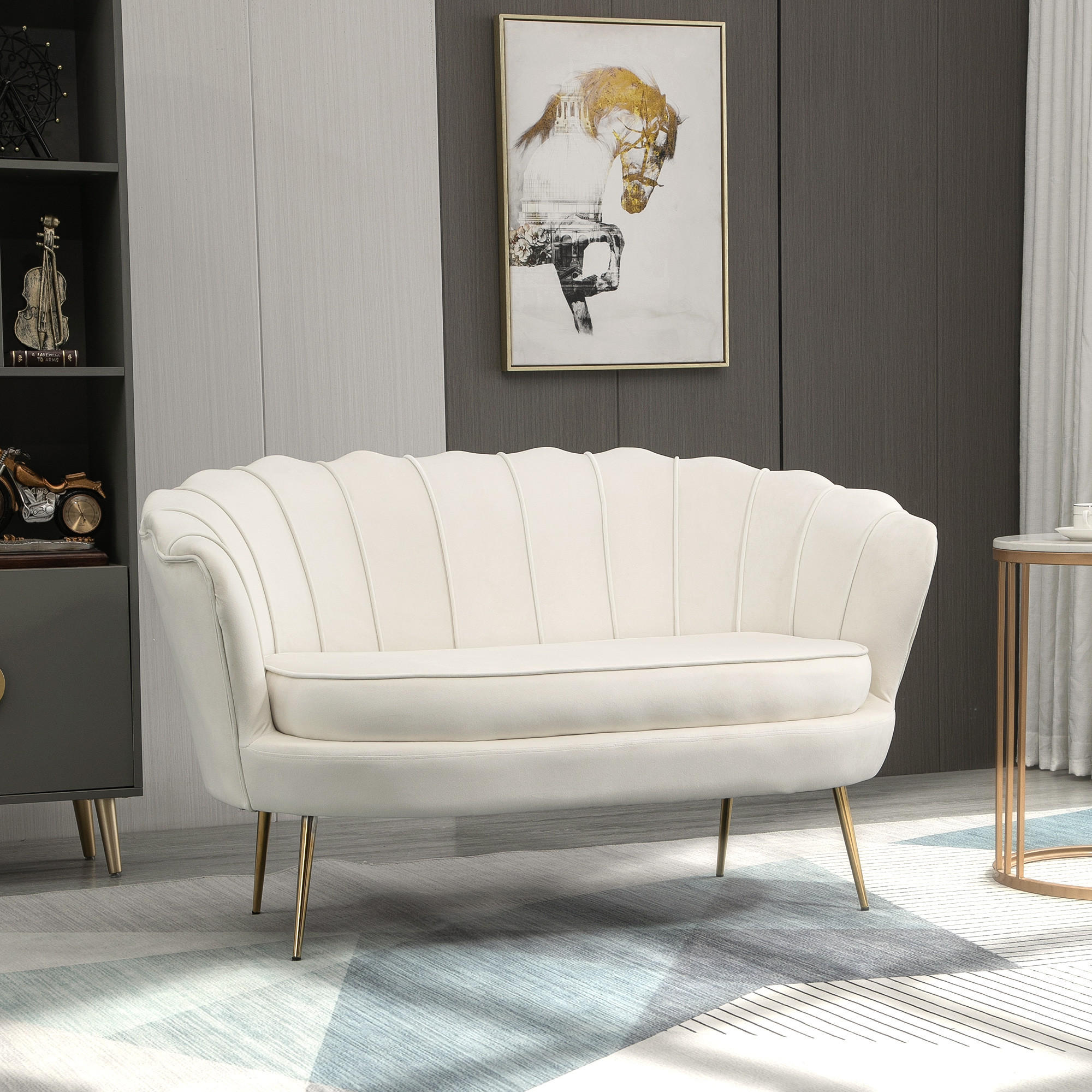 SOFA 2-Sitzer, Samt, Stahl, Cremeweiß - Creme, Textil (77/77/130cm) - HOMCOM