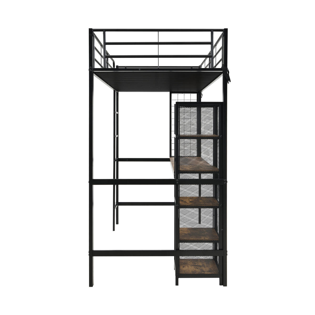 HOCHBETT 90/200 cm in Schwarz/dunkler Holzfarbe mit Tisch und Regalfächern, ohne Matratze - Schwarz, Metall (90/200cm) - MIVRAY