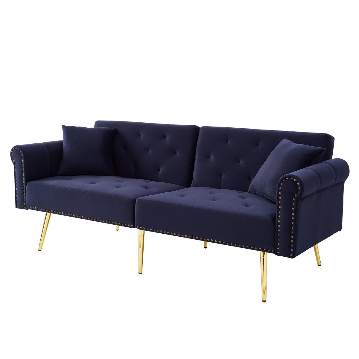 SCHLAFSOFA 2-Sitzer mit verstellbarer Rückenlehne Samt Antique Blue 200/100/85 cm - Blau, Kunststoff (173/70/75cm) - OKWISH
