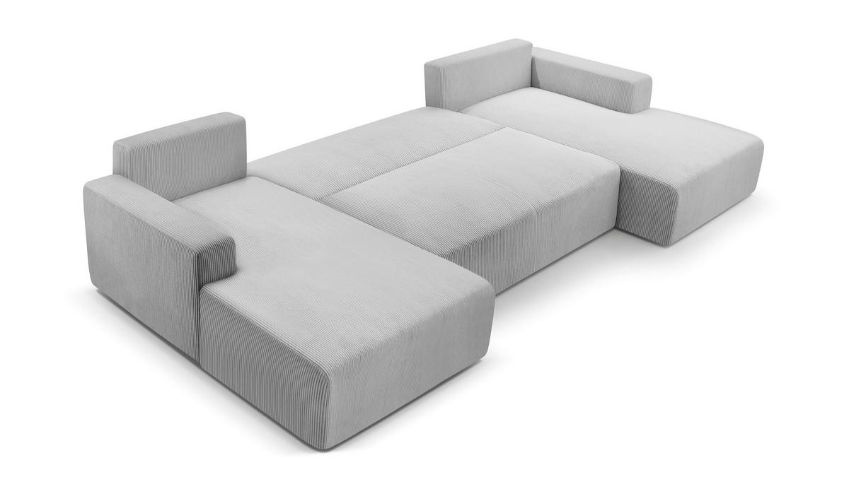 WOHNLANDSCHAFT Catea Hellgrau 364/145/85 cm mit Schlaffunktion - Hellgrau/Schwarz, Kunststoff/Textil (364/84/145cm) - AX Living