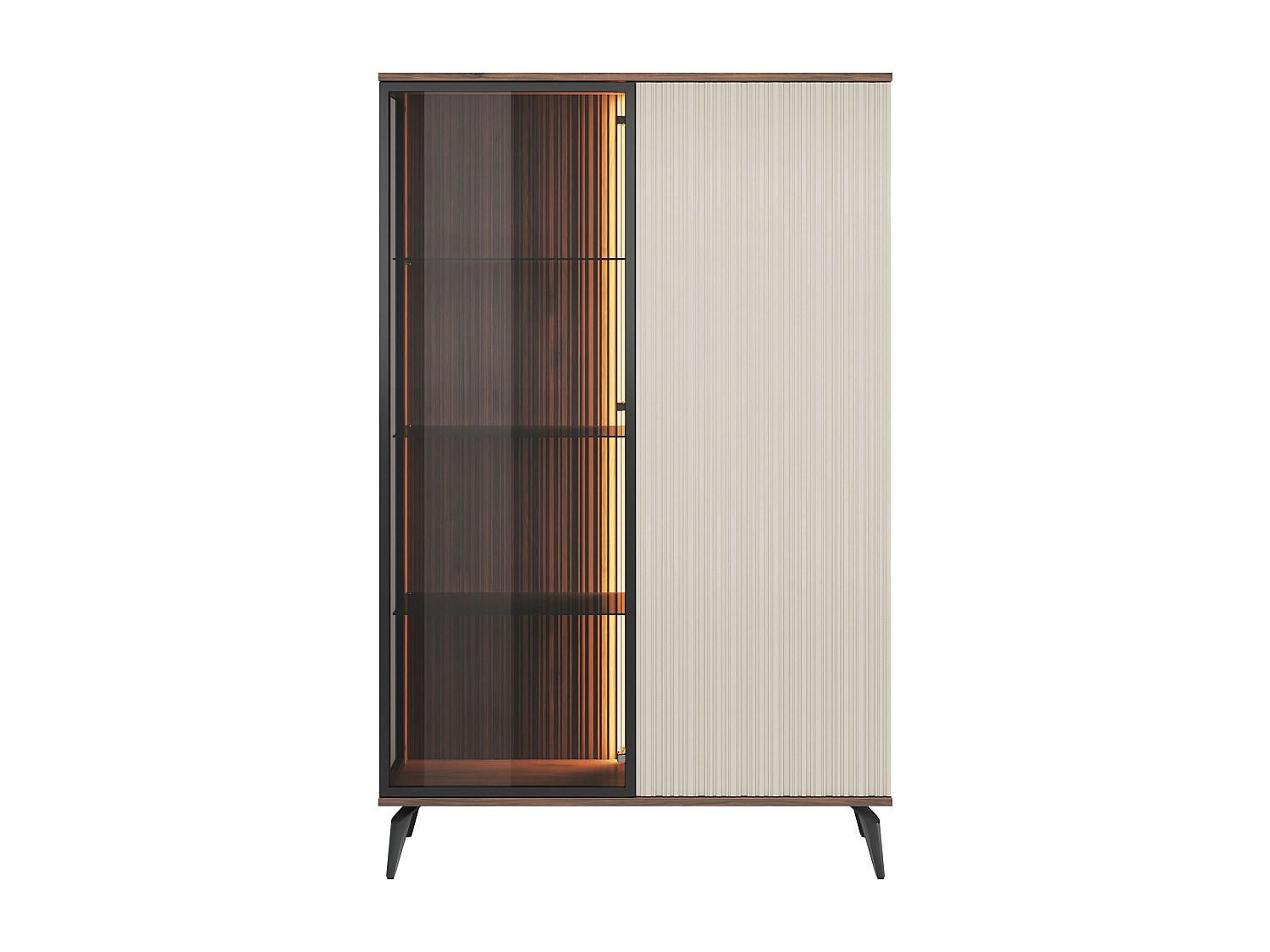 VITRINENSCHRANK - 103 cm x 39 cm - glas - naturfarben dunkel, beige Janeya - Beige/Naturfarben, Glas/Holz (103/162/39cm) - Vente-Unique