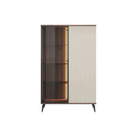 VITRINENSCHRANK - 103 cm x 39 cm - glas - naturfarben dunkel, beige Janeya - Beige/Naturfarben, Glas/Holz (103/162/39cm) - Vente-Unique