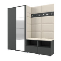 GARDEROBE NELA VI 200 cm (Modulare Flurmöbel Graphit mit Spiegel & Sitzpolster Creme 01 Universell) - Silberfarben/Creme, Holz/Holzwerkstoff (200/187/40cm) - Ravio