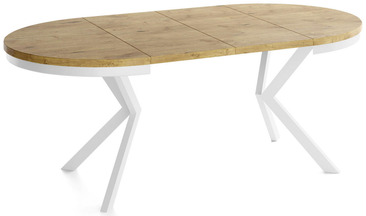 OKRUHLY Rozkladaci Jedalensky Stol - Stol Loft s Bielymi Kovovymi Nohami - 120 až 200 cm - Industrialny Stol - 120 cm - Dub Lancelot - hnedá/biela, kov/kompozitné drevo (120/200/76cm) - WFL GROUP