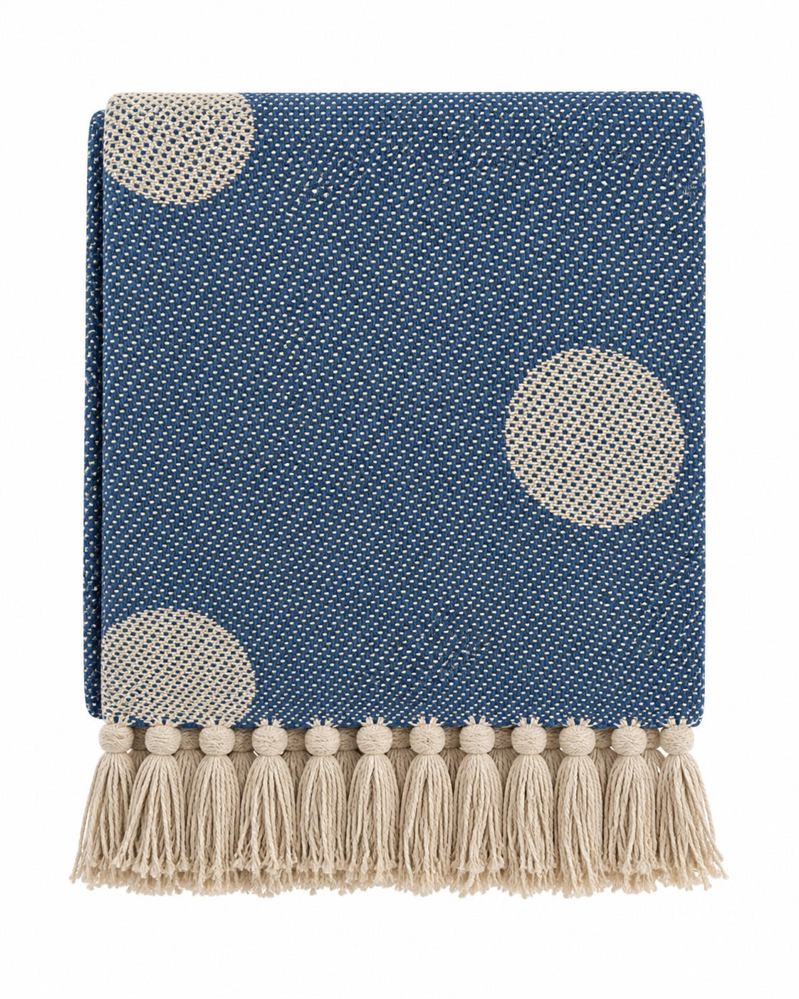 WOHNDECKE Baumwolle 130x170 cm Mit Fransen – Polka Royal/Natur - Blau, Naturmaterialien (130/170cm) - AU Maison