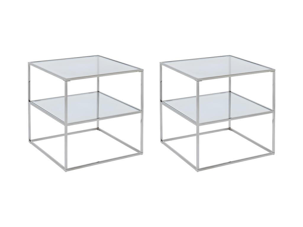 2ER-SET Nachttische mit 1 Ablage - Glas & Stahl - Silberfarben - KOHANA - Silberfarben, Metall (50/50/50cm) - Vente-Unique