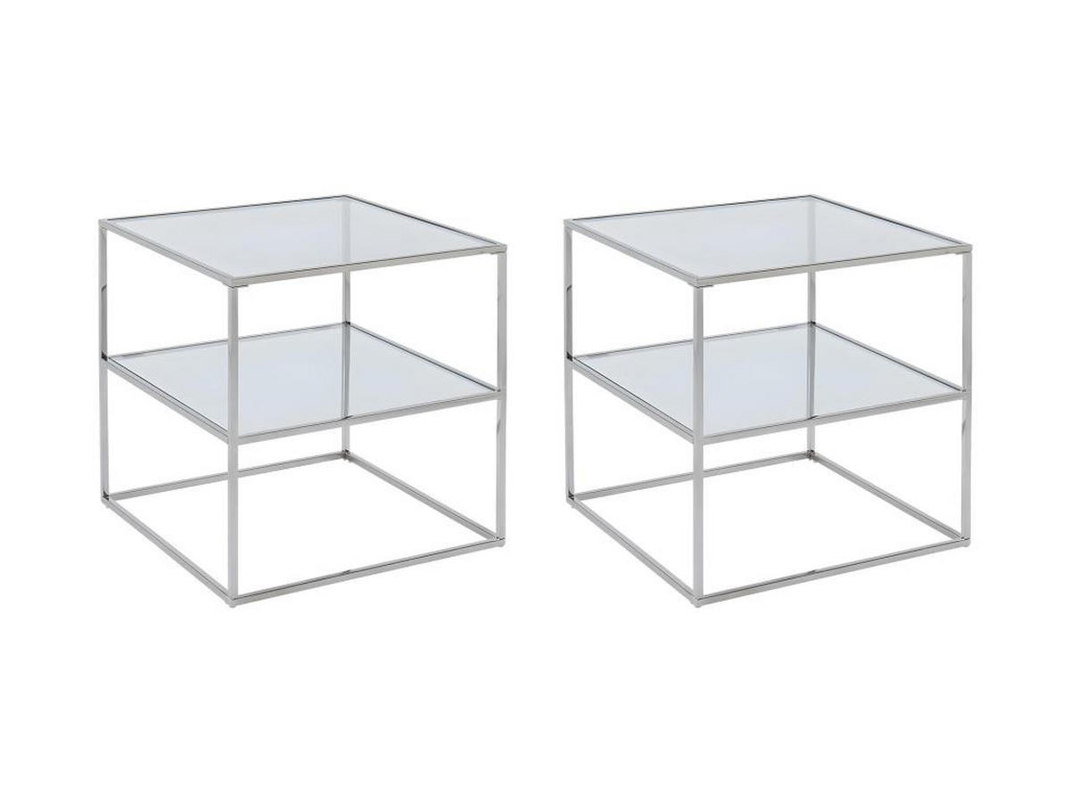 2ER-SET Nachttische mit 1 Ablage - Glas & Stahl - Silberfarben - KOHANA - Silberfarben, Metall (50/50/50cm) - Vente-Unique