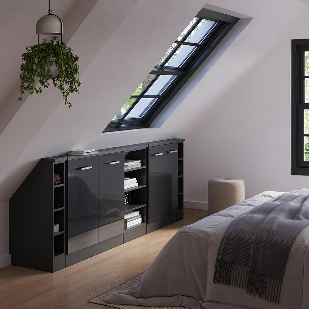 KUCHYŇSKÁ SKŘÍŇKA POD ŠIKMOU STŘECHU R-Line Antracit vysoký lesk/antracit - antracitová/vysoce lesklá černá, kompozitní dřevo (210/81.6/46cm) - Vicco