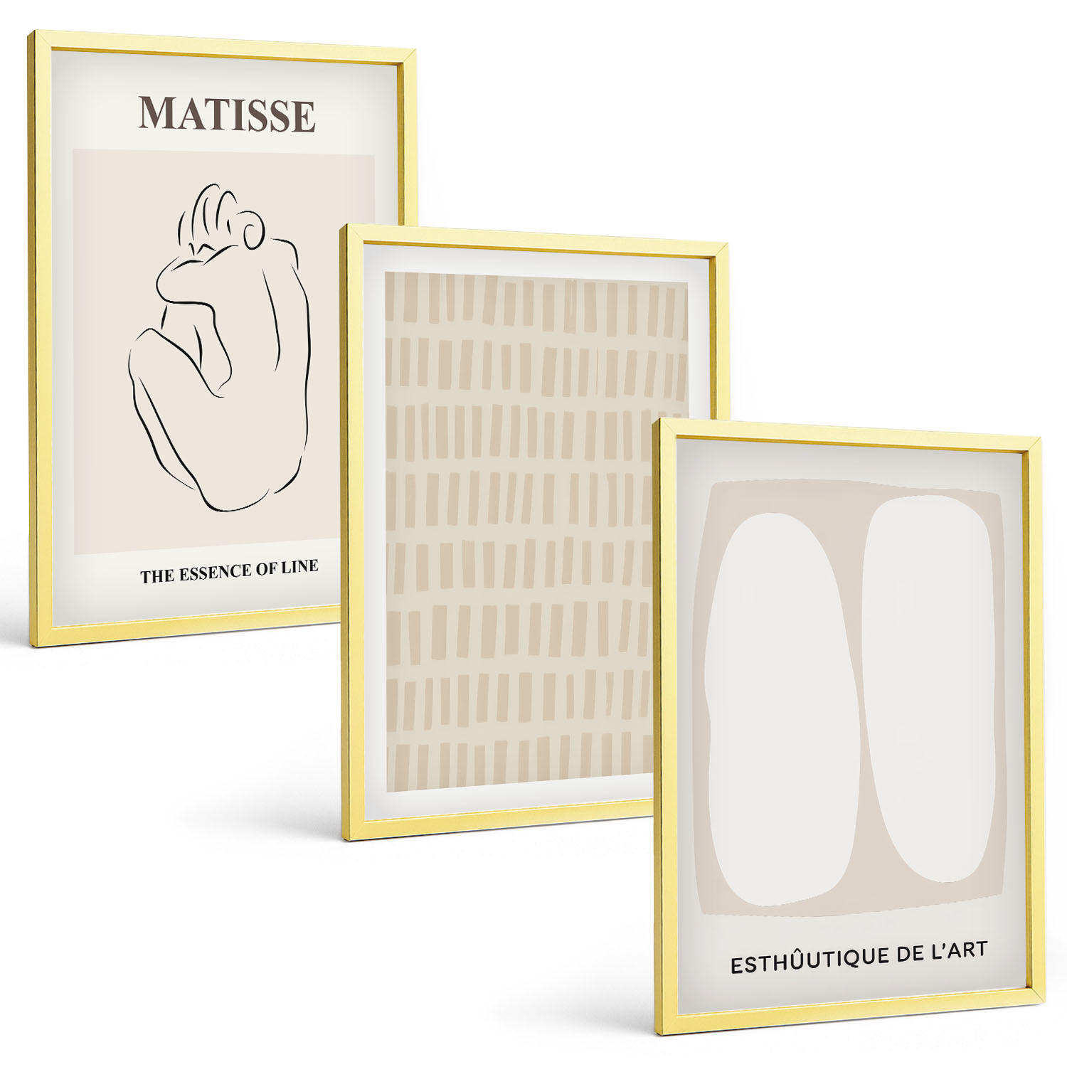BILDER SET 3er Set - 40x60 cm Goldrahmen - Linien, Formen, Beige, Weiß - Goldfarben, Kunststoff (40/60cm) - TULUP