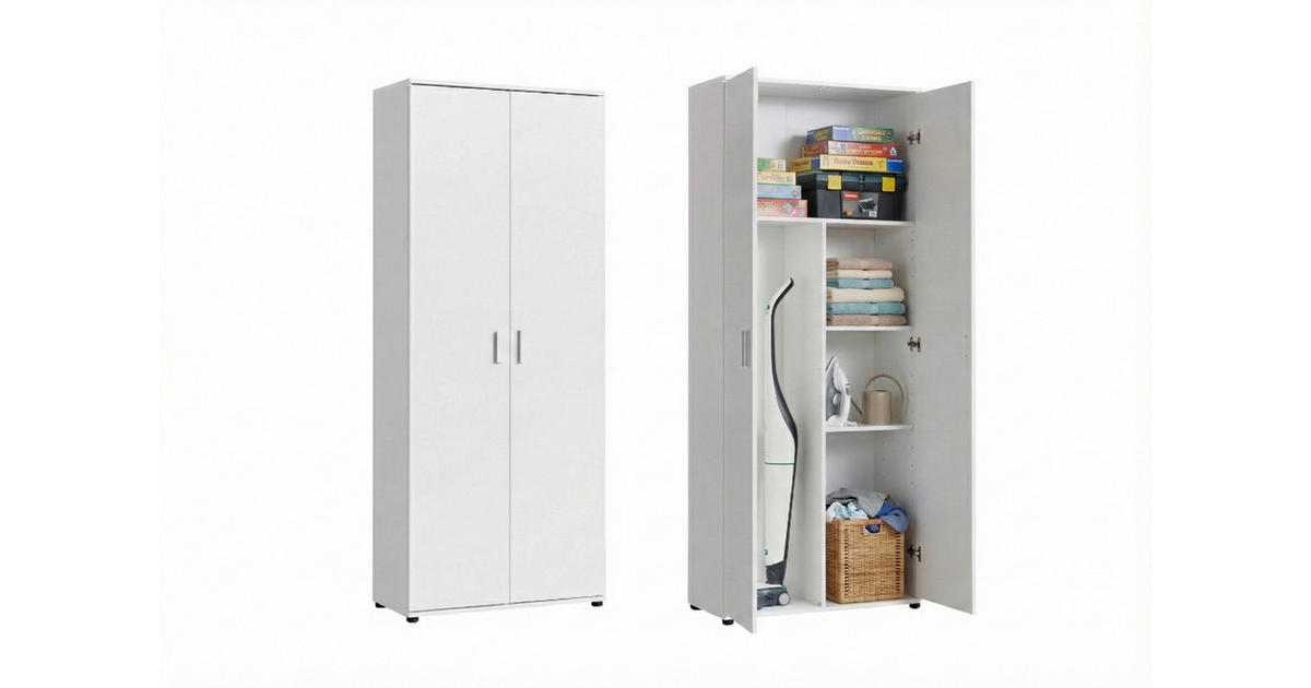 Home Collective MEHRZWECKSCHRANK mit 2 Türen & 2 Einlegeböden und Fach für Staubsauger in weiß jetzt nur online ➤