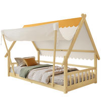 KINDERBETT 90/200 cm in Hausform mit Zelt und Sicherheitsgeländer - Weiß, Holz (90/200cm) - BEAOK
