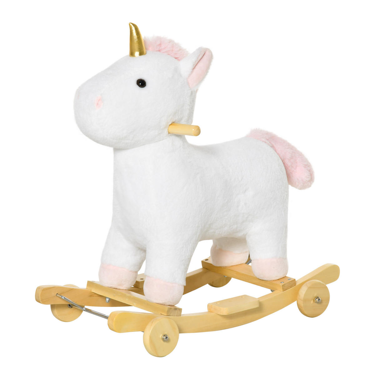 SCHAUKELTIER DE-10131 Einhorn mit Sound und Rädern, Plüsch - Weiß, Holz (38/63/63cm) - ComfortXL