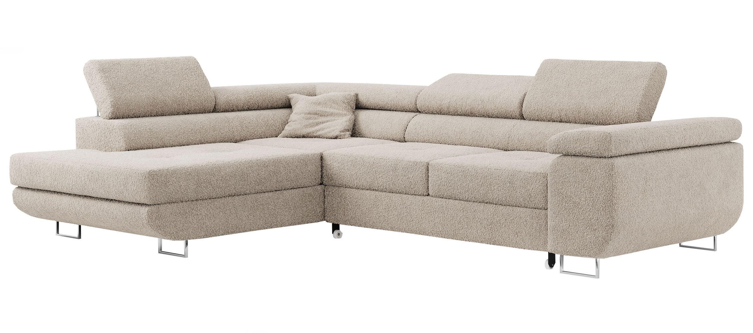 ROHOVÁ SEDAČKA GUSTAW L - Krémová Bouclé - Levá Strana - stříbrná/krémová, kov/textil (275/205cm) - MKS