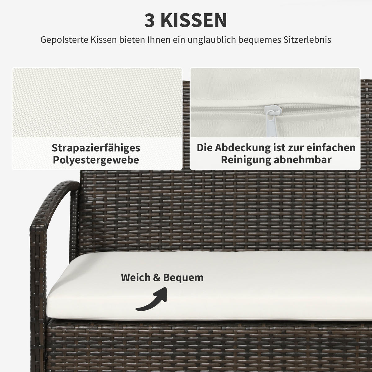 GARTENMÖBEL-SET 4-teiliges Rattensofa-Set Sitzgarnitur, Braun - Braun, Kunststoff
