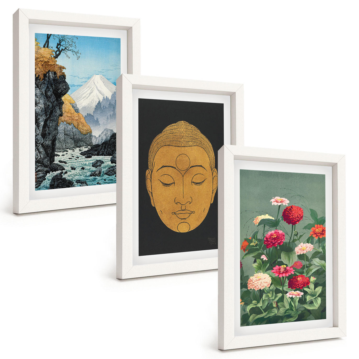 BILDER SET 3er Set - 20x30 cm Weißer Rahmen - Japanische Natur, Japandi-Kultur - Weiß, Kunststoff (20/30cm) - TULUP