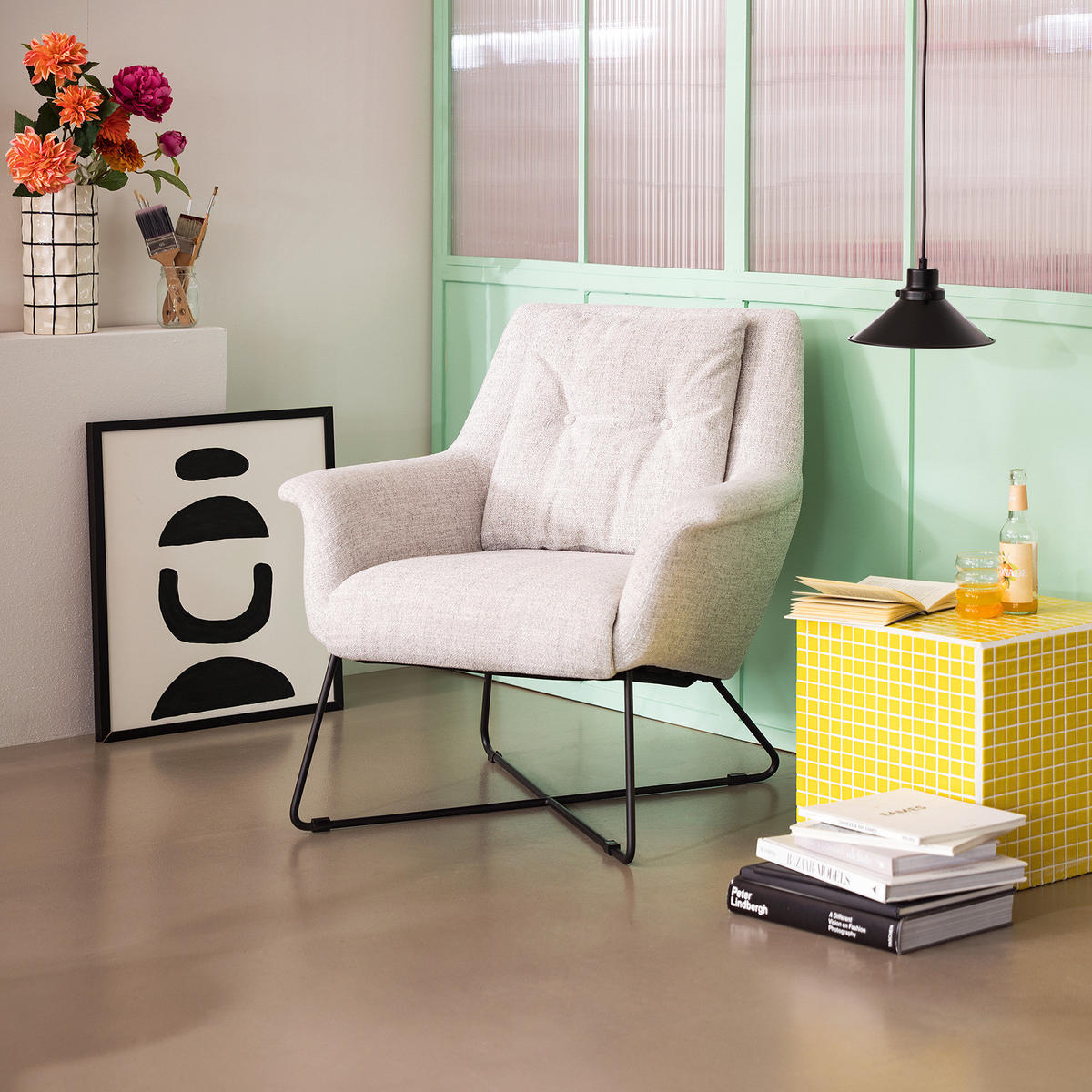 SESSEL - Hellgrau/Schwarz, Textil (82/88/84cm) - home24