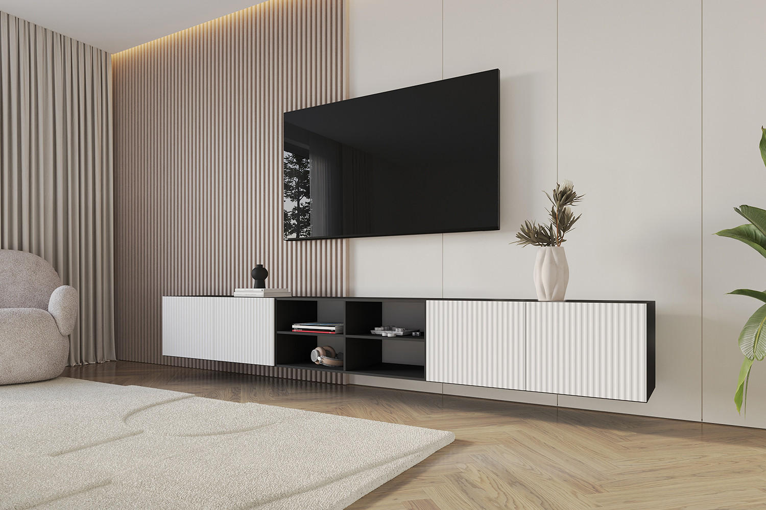 LOWBOARD NOA-2-W 3x100x40x41 cm - Schwarz / Weiß - Weiß, Holzwerkstoff (300/40/41cm) - ALTDECOR