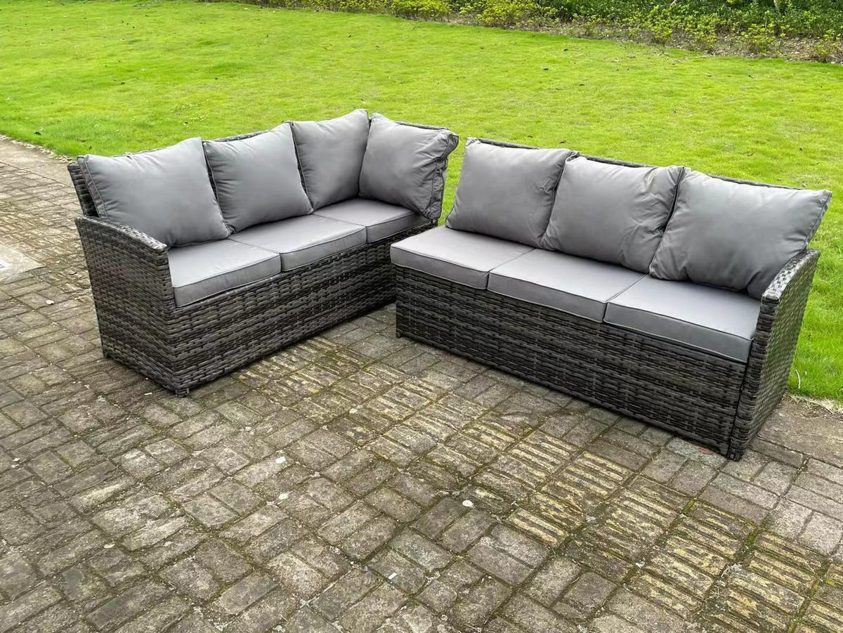 GARTENMÖBELSET Polyrattan Dunkelgrau 6-Sitzer - Dunkelgrau/Grau, Glas/Kunststoff - Fimous