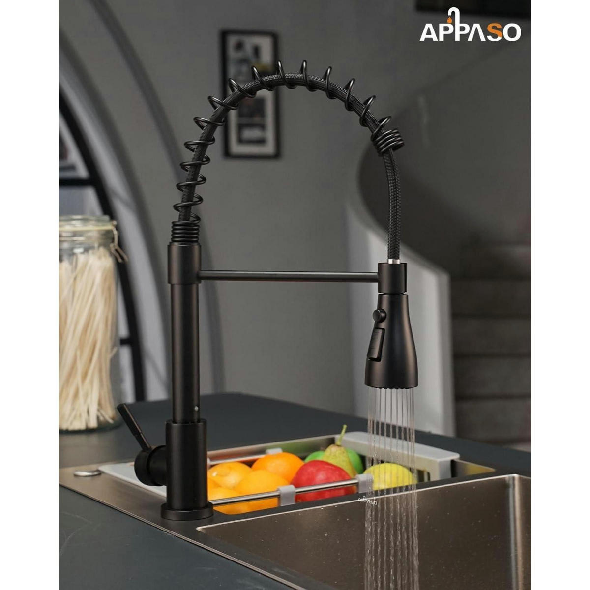 KÜCHENARMATUR mit Brause Schwarz 3 Strahlarten 360° drehbar - Schwarz, Metall (45/19/18cm)