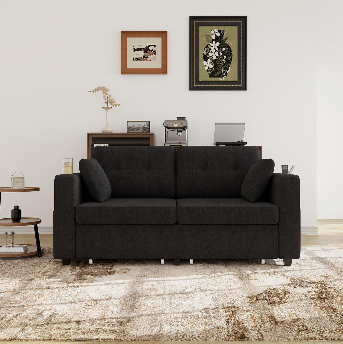 2-SITZER Sofa 172/75/82 cm mit USB-Anschlüssen, Stauraumschubladen und Getränkehaltern, Chenille, Schwarz - Schwarz, Textil (172/82/75cm) - Redom