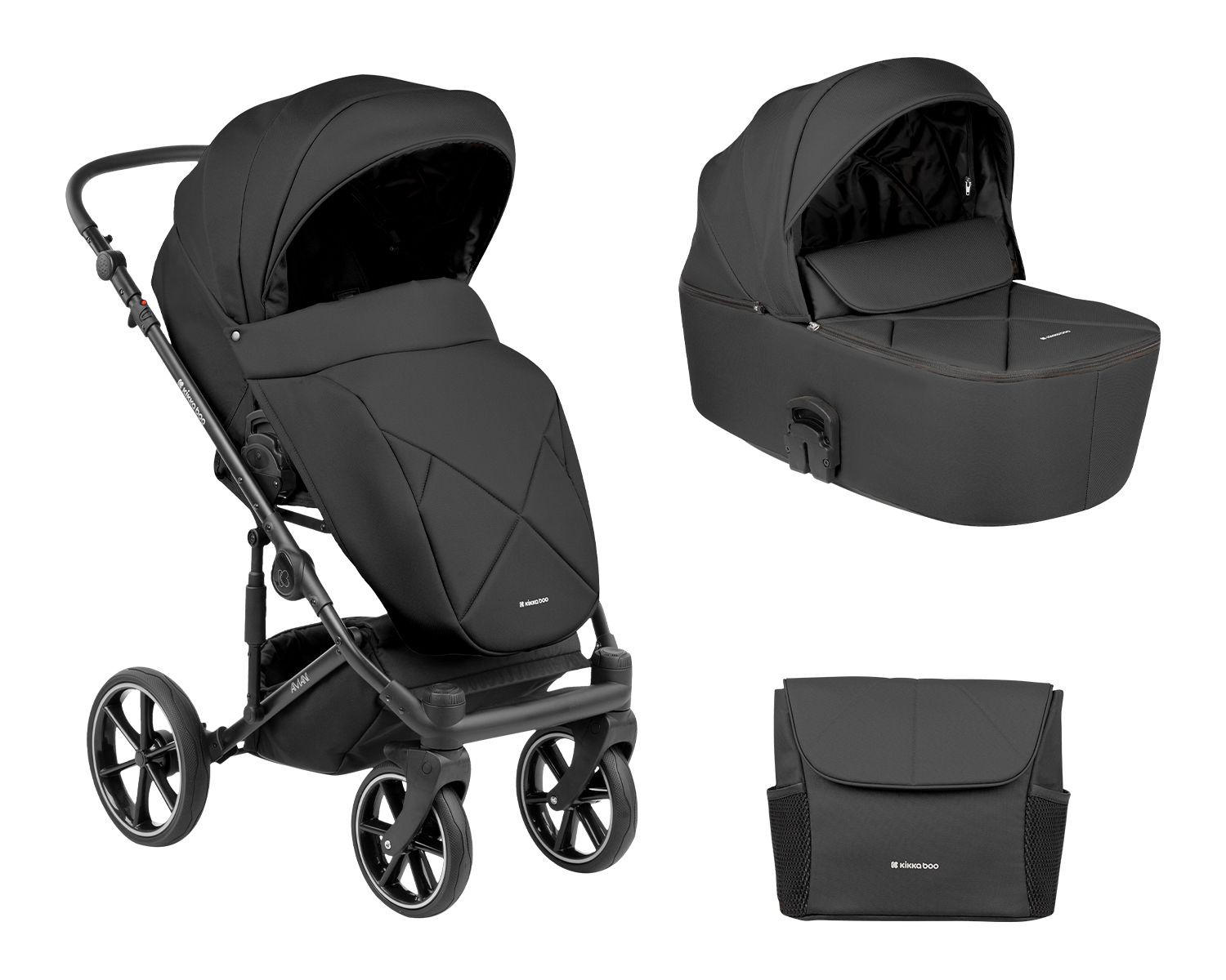KINDERWAGEN Amani 2 in 1 schwarz Babywanne, Sportsitz, Wickeltasche, Matratze - Schwarz, Metall (105/57/105cm) - Kikka boo