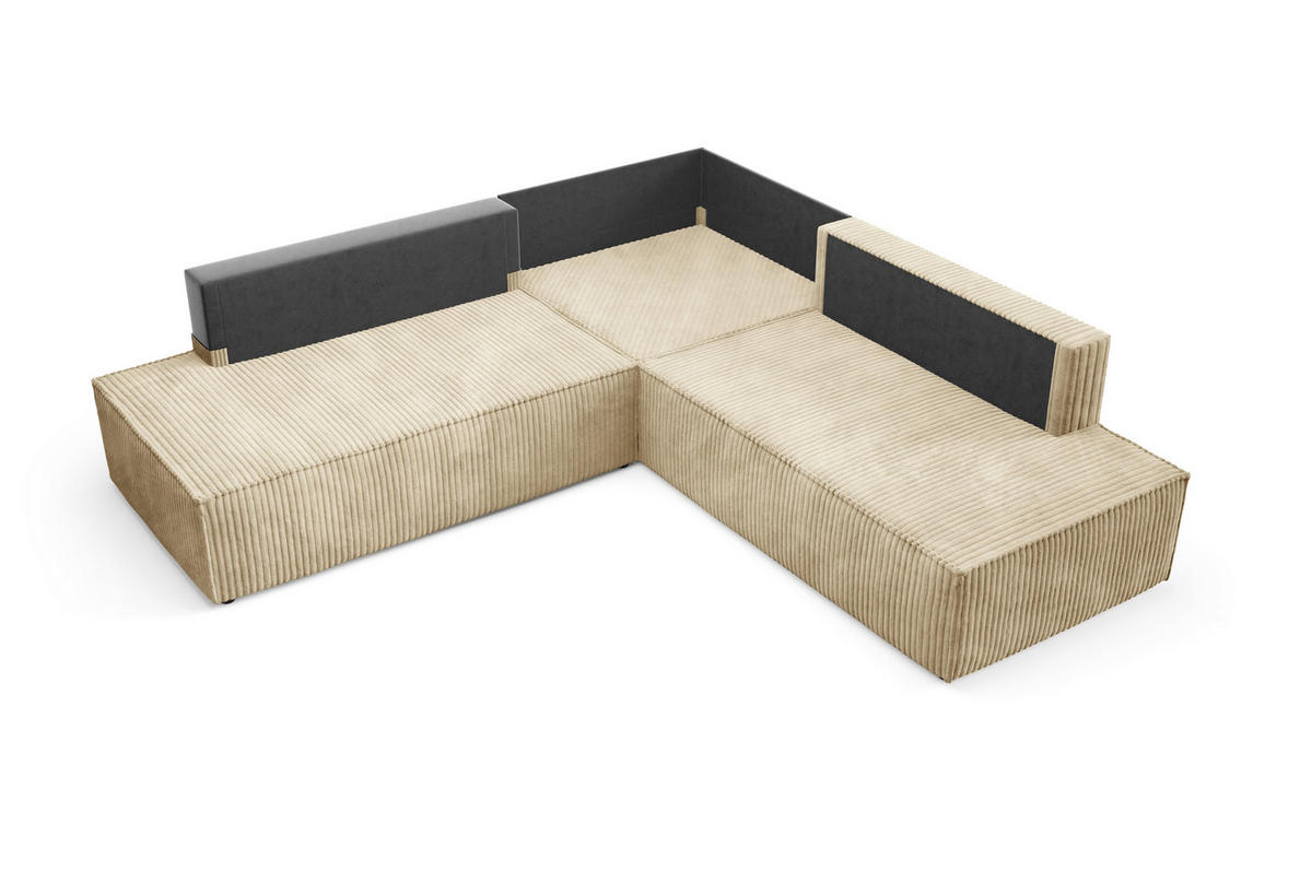 ECKSOFA TESSO II L-S Beige Kordstoff mit Schlaffunktion - Beige, Holz (254/254cm) - MASSENO
