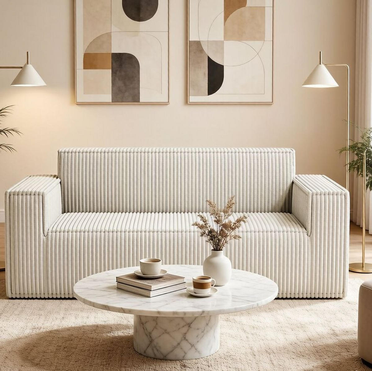 SOFA 2-Sitzer mit tiefer Sitzfläche Off White Cord - Weiß, Kunststoff (178/70/86cm) - Meubliv