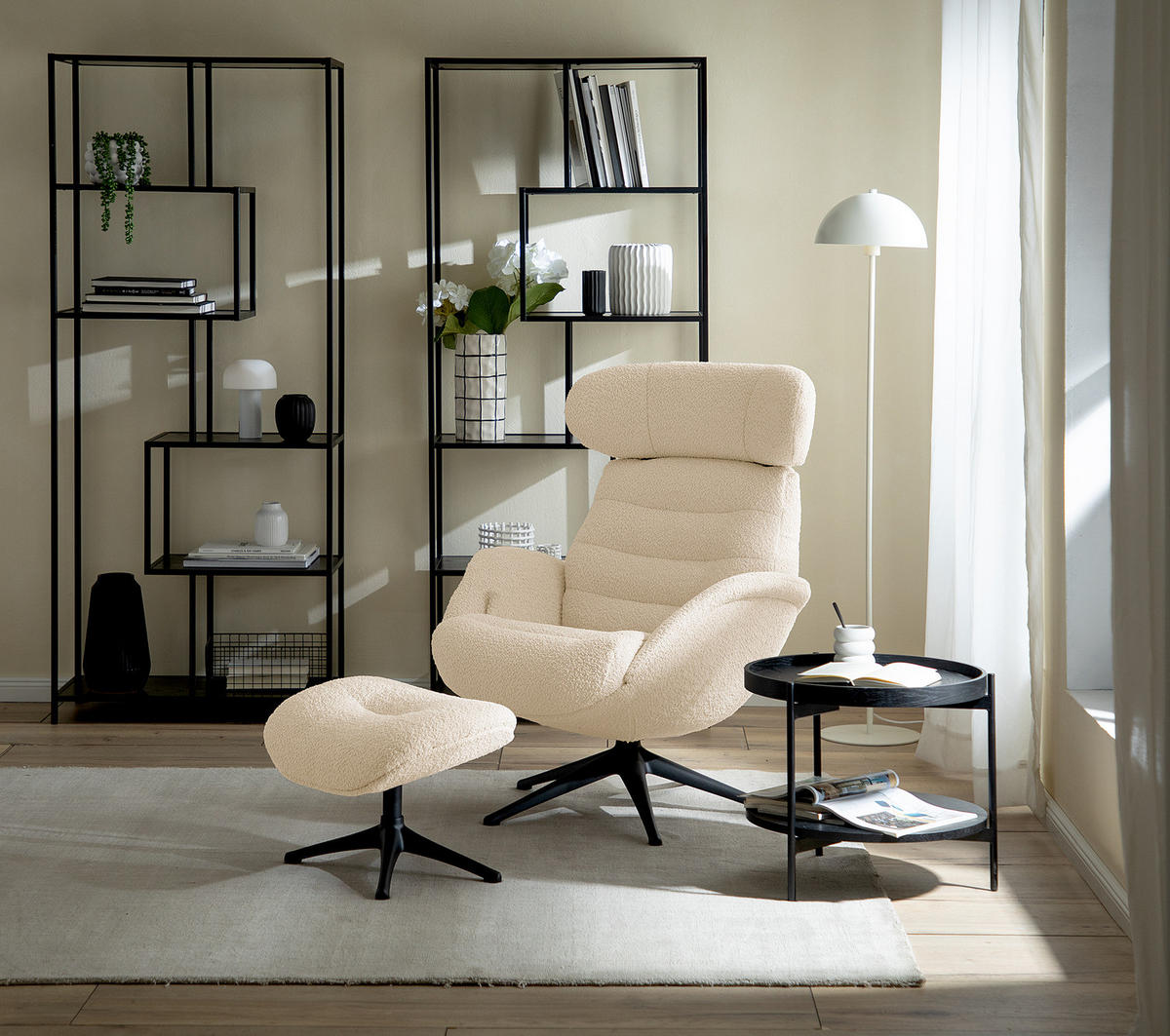 RELAXSESSEL - Beige, Textil/Metall (90/107/90cm) - home24