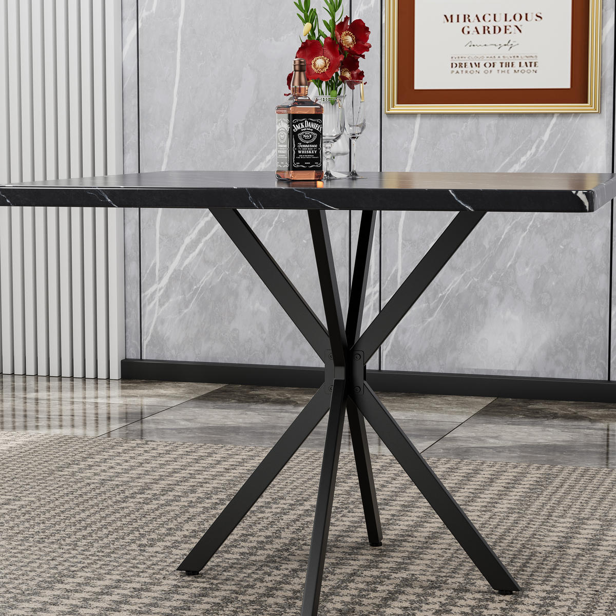 ESSTISCH Schwarzer mit Metallbeinen - Schwarz, Holz (98/98/76cm) - Oxeza