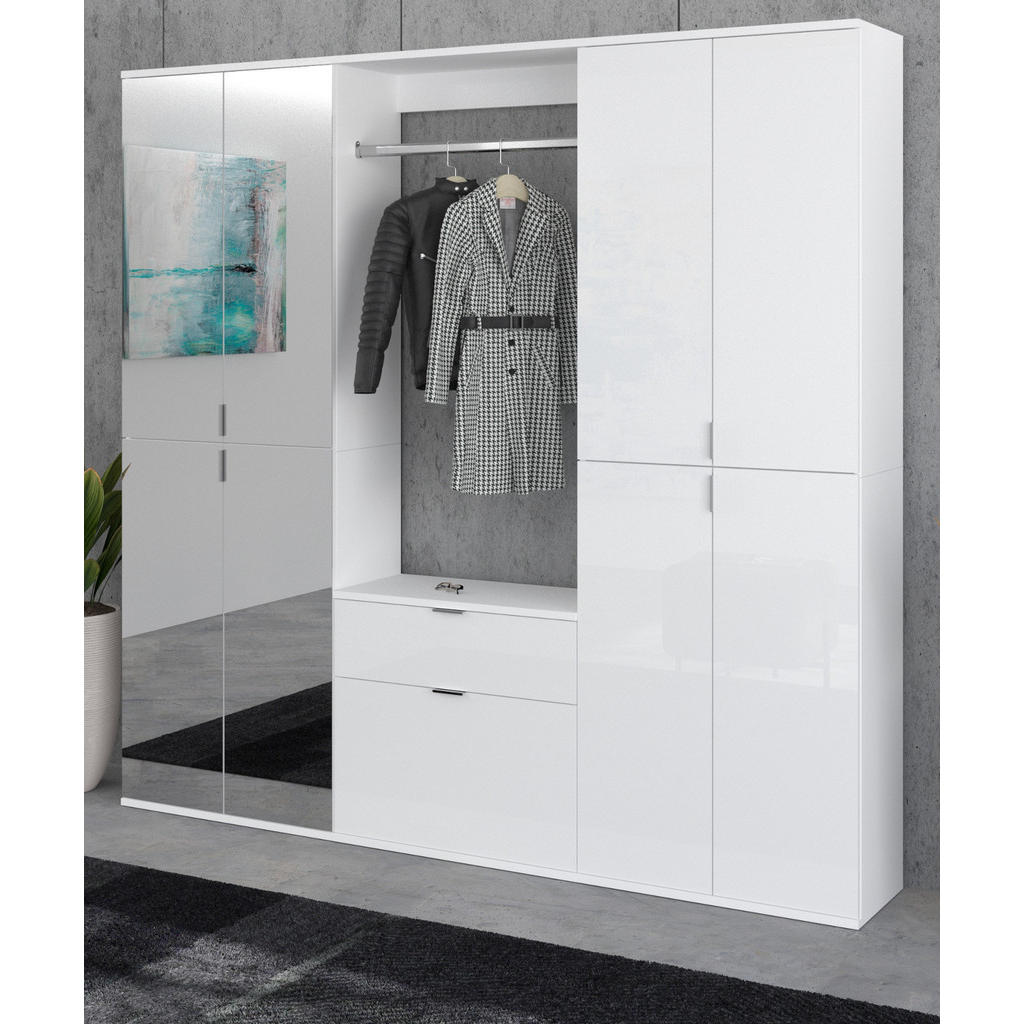 Thumbnail - Inn.Furn Garderoben-Set, Weiß, Metall, Nachbildung, Uni, 16 Fächer, 1 Schubladen, Rechteckig, 183x193x34 cm, FSC Mix, Ga...