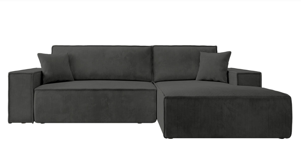 ECKSOFA Farese Dunkelgrau Cordbezug - Dunkelgrau/Schwarz, Kunststoff/Textil (267/167cm) - Selsey