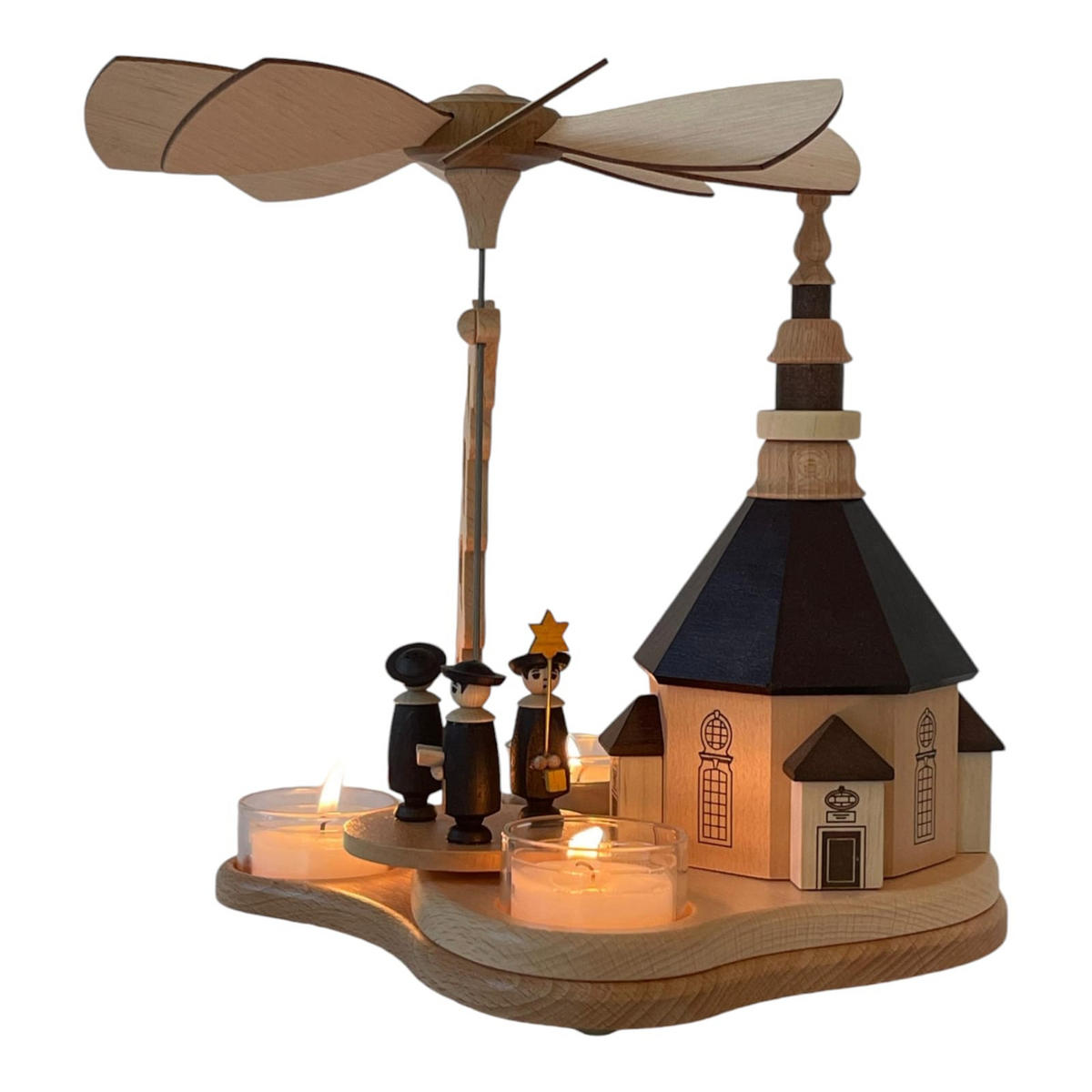 PYRAMIDE Pyramide Seiffner Kirche für 3 Teelichter 19/19/23 cm - Multicolor, Holz (19/23/19cm)