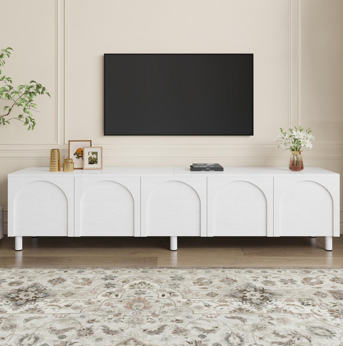 TV-ELEMENT mit 5 Türen 180 x 38 x 45 cm MDF Weiß - Weiß, Holzwerkstoff (38/45/180cm) - Beauniv