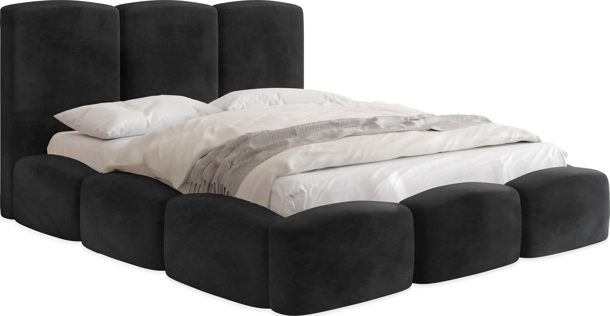 POLSTERBETT Harmony mit Bettkasten, Schwarz Samt Velours 180x200 cm - Schwarz Hochglanz/Birkefarben, Holzwerkstoff/Kunststoff (180/200cm) - WFL GROUP