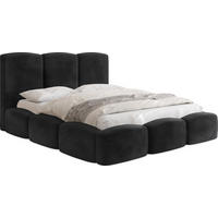 POLSTERBETT Harmony mit Bettkasten, Schwarz Samt Velours 120x200 cm - Schwarz Hochglanz/Birkefarben, Holzwerkstoff/Kunststoff (120/200cm) - WFL GROUP