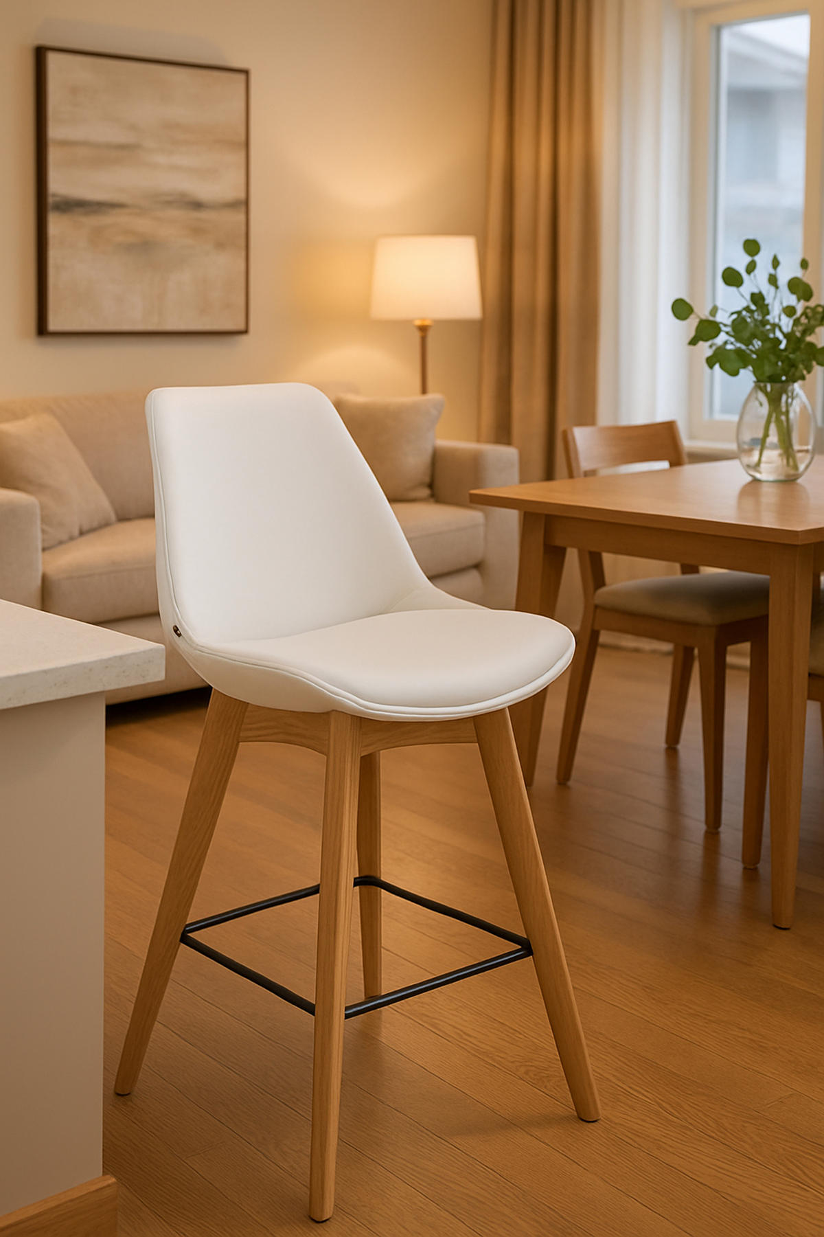 BARHOCKER 2er Set Meta Kunstleder natura weiß - Weiß, Holz/Kunststoff (48/112/56cm) - TPFLiving