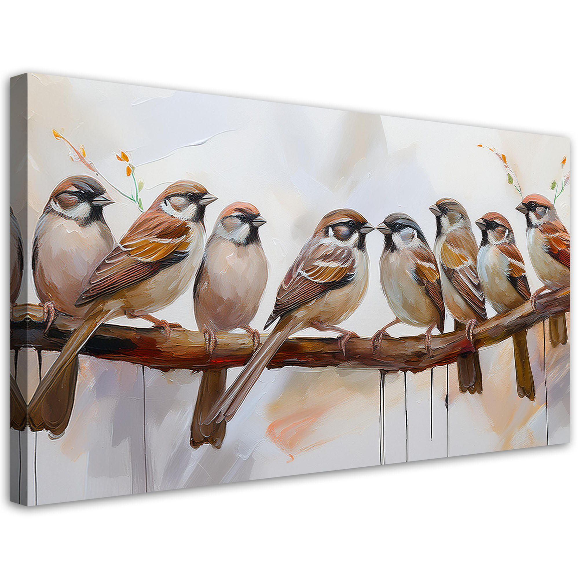 LEINWANDBILD Vögel auf einem braunen Zweig 120x60cm - Beige, Textil (120/60cm) - Feeby